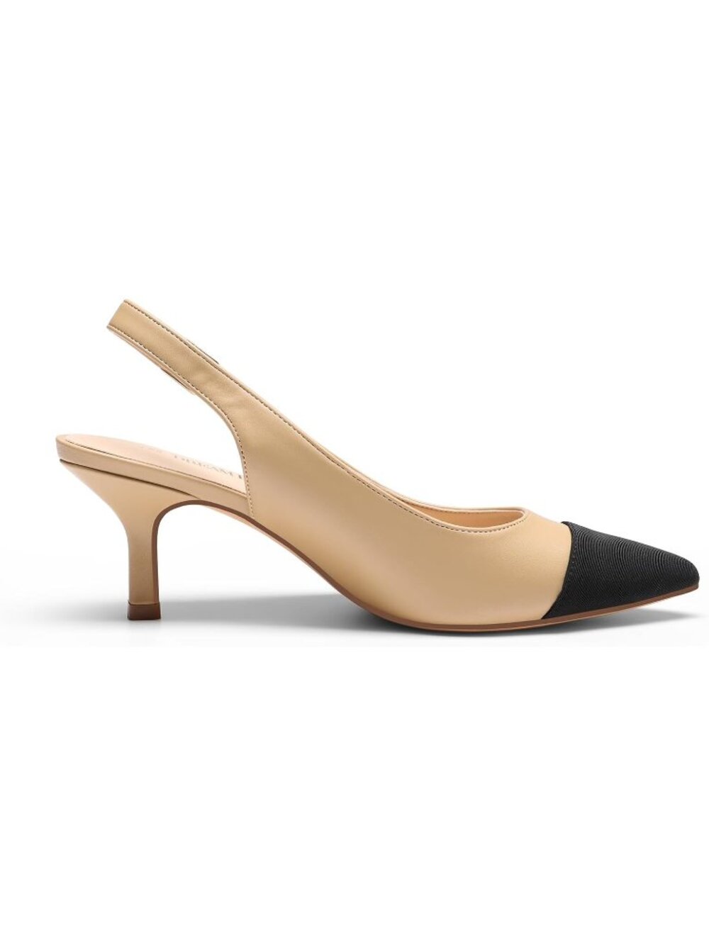 Womens Nude Faux Leather Kitten Slingback Low Heels Casual Dress Shoes Pumps - Picture 3 of 6